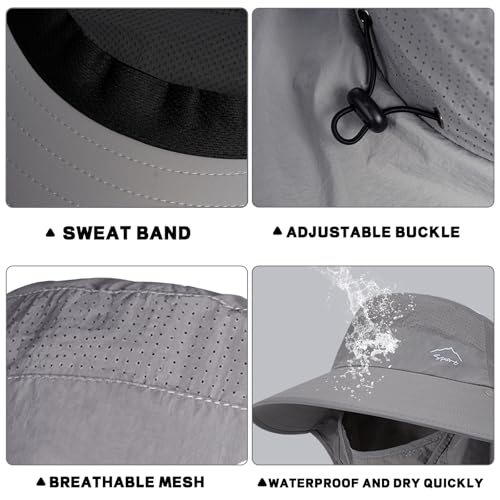 Rosoz Sun Hat for Men Women with Neck Flap& Removable Face Cover Wide Brim - color: 1pack-dark Grey