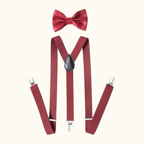 BABEYOND 1920s Mens Gatsby Gangster Accessories Set Panama Hat Suspender Bow Tie - color: Red Set