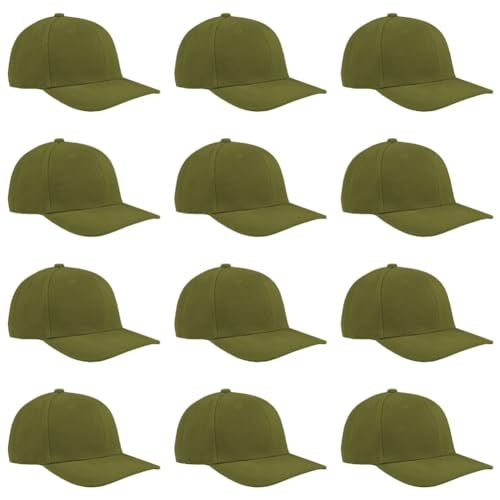 TK Flex Blank Hats, Adjustable Plain Hats, Casual Women's and Men's Hats, Baseball Caps for Patches and Embroidery, 12 Pack - color: Army Green