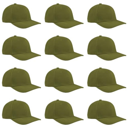 TK Flex Blank Hats, Adjustable Plain Hats, Casual Women's and Men's Hats, Baseball Caps for Patches and Embroidery, 12 Pack - color: Army Green