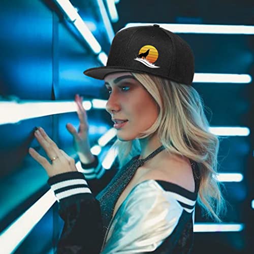 Skateboard Hat Snapback Hats for Men Flat Bill Hats for Boy Adjustable Baseball Cap for Teens Hip Hop Sports - color: Wolf Sun