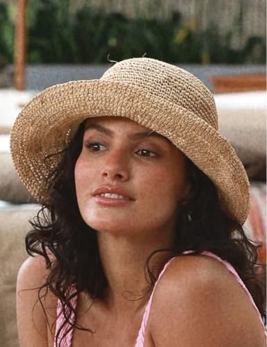 KORADI Women Raffia Straw Bucket Hat Natural Raffia Beach Hat Foldable Hand Woven Bucket Hat Summer Sun Hats Travel Cap
