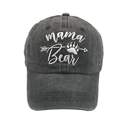 Women's Mama Bear Arrow Baseball Hat Embroidered Washed Denim Mom Cap - color: Mama Bear Paw - Black