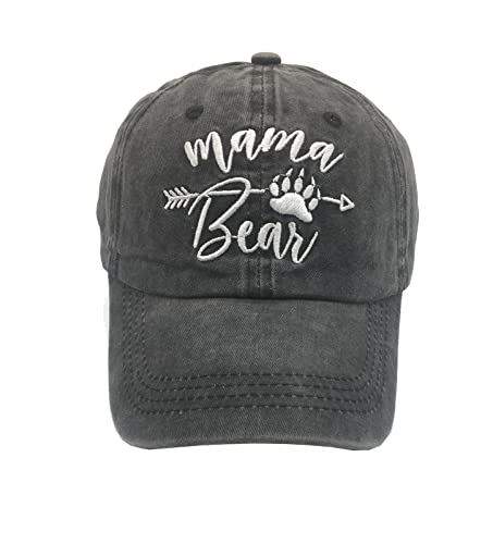 Women's Mama Bear Arrow Baseball Hat Embroidered Washed Denim Mom Cap - color: Mama Bear Paw - Black