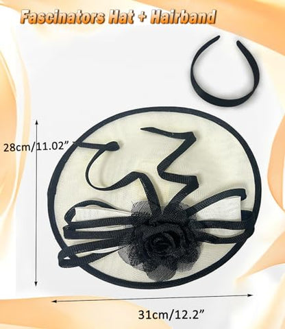 Unpifolov Fascinators Hats Elegant Women Flower Mesh Feathers Wedding Cocktail Bride Headband for Derby Hat Tea Party - color: Black+beige