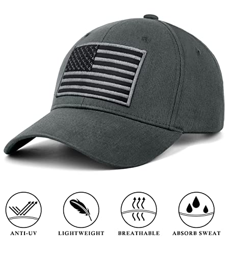 KIRAAT 3 Pack American Flag Baseball Cap Unisex,Low Profile USA Plain Dad Hat for Men＆Women - color: Grey＆khaki＆green