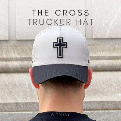 CITRUSY Athletic Trucker Golf Hat | Performance Mens 5 Panel Cap | Cool Breathable Waterproof Workout Running Snapback - color: Cross | Black