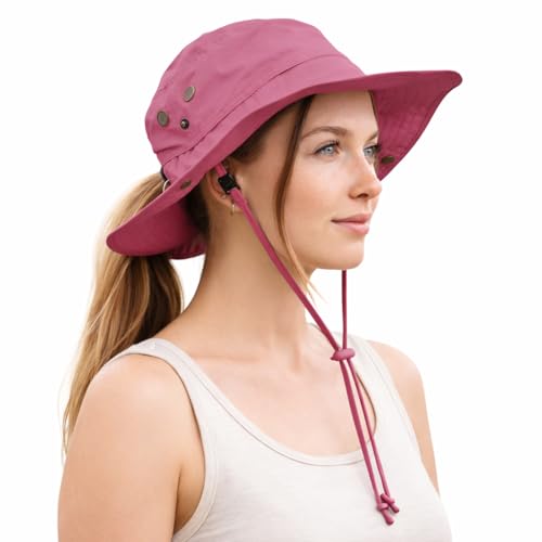 TOP-EX ChicPony Ponytail Sun Hat for Women, Waterproof UPF 50+ Wide Brim - color: 0702_rose, size: Small-Medium
