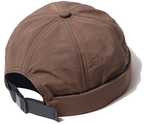 XYIYI Men Quick Dry Docker Cap Breathable Brimless Cap Rolled Cuff Retro Sailor Beanie Hat - color: Coffee2