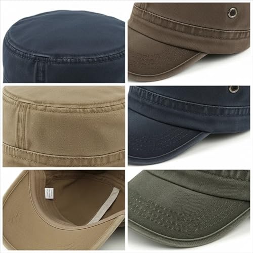 Army Cadet Cap for Men Women Military Flat Top Cap Adjustable Cotton Basic Baseball Cap - color: Dark Khaki