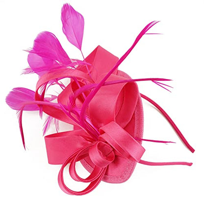 Kentucky Derby Fascinators for Women High Tea Party Hat Wedding Cocktail Flower Headware with Mesh and Feathers - color: Y-rose