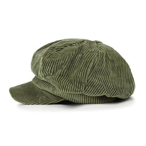 ililily Washed Cotton Newsboy Cabbie Cap Corduroy Duck Bill Flat Hunting Hat - color: Olive - New