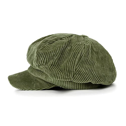 ililily Washed Cotton Newsboy Cabbie Cap Corduroy Duck Bill Flat Hunting Hat - color: Olive - New
