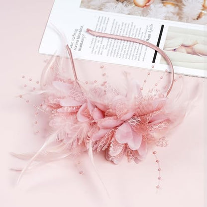Pistha Fascinators Hats for Women and Tea Party Gloves for Tea Party Dress - color: Nude Pink