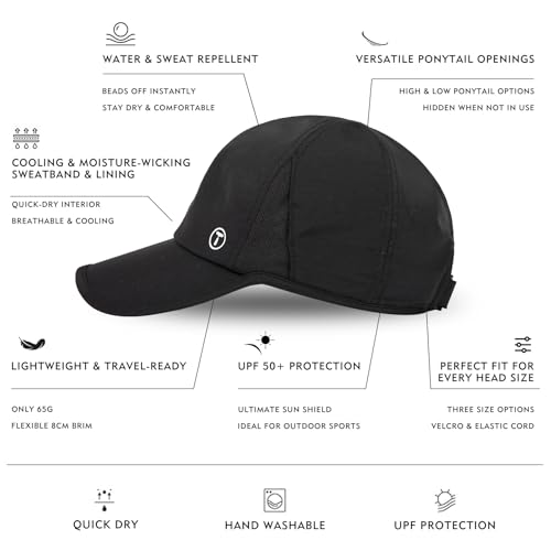 TOP-EX UPF 50+ Cooling High Ponytail Baseball Cap for Women - color: Black, size: One Size