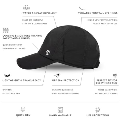 TOP-EX UPF 50+ Cooling High Ponytail Baseball Cap for Women - color: Black, size: One Size