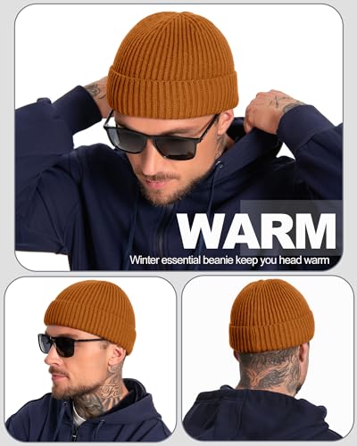Short Wool Fisherman Beanie for Men Women Fleece Lined Winter Hat - color: 1pcs Camel