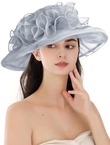 ORIDOOR Women's Organza Cloche Bowler Hat Derby Fascinator for Tea Party Bridal Wedding Hat - color: 013-silver Gray