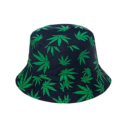 Punk Black Green Red Leaf Weed Fisherman Caps Bucket Hats Hip Hop Gorro Outdoor Men - color: Navy Green