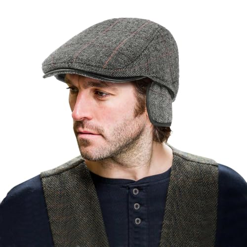 DOCILA Ivy Cap for Men Retractable Invisible Earflap Caps Warm Outdoor Ear Cover Wool Blend Beret Flat Newsboy Gatsby Hats - color: Darkgrey