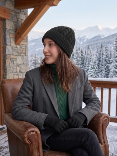 Winter Hats for Women Cable Knit Chunky Skull Cap Fleece Lined Thick Fold Cuff Beanie hat - color: Black, style: Cross Jacquard