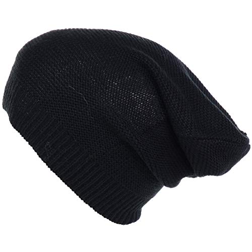 an Unisex Striped Knit Slouchy Beanie Hat Lightweight Soft Fashion Cap - color: 5104-black