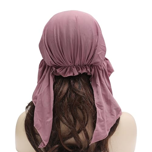 ZLYC Chemo Headwear for Women Brim Visor Head Scarf Pre Tied Headwraps Lightweight Skull Cap - color: Solid Purple White