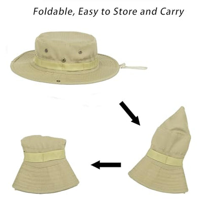 Men-Women-Fishing-Hat Sun-Protection-Safari-Cap Outdoor-Camping Bucket Hat - color: Khaki
