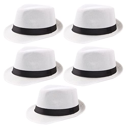 Ultrafun 5 Pack Short Brim Fedora Classic Summer Beach Sun Hat Panama Cap for Men Women - color: 5pack-white, size: One Size