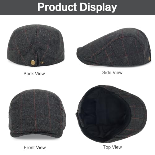 3Pcs Cotton Newsboy Hat for Men Cool Adjustable Flat Cap - color: Plaid-grey+darkgrey+brown