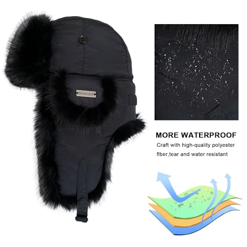 Ushanka Winter Trapper Hat with Ear Flaps for Men Women Warm Hunting Aviator Hats for Outdoor Cold Weather Faux Fur Hat - color: Black-1, size: Large-X-Large