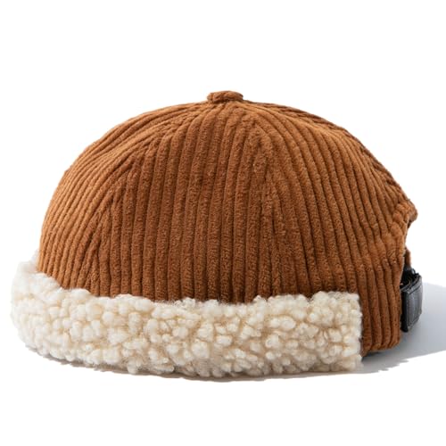 Corduroy Brimless Hats for Men Vintage Retro Beanie Hat Winter Docker Hat Sailor Cap Fisherman Leon Hat Landlord Hat - color: Mg-xgmgupdxr43-camel