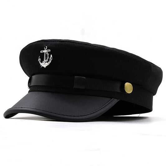 Newsboy Cap for Women Beret Hat Vintage Military Sailor Captain Caps - color: Black