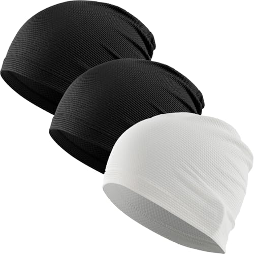 WTACTFUL 3-Pack Breathable Cooling Skull Cap for Men Women Thin Beanie - color: Black+black+white