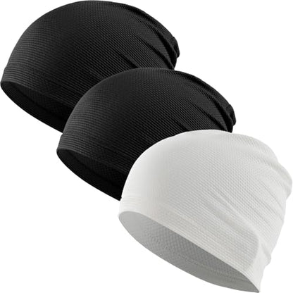 WTACTFUL 3-Pack Breathable Cooling Skull Cap for Men Women Thin Beanie - color: Black+black+white