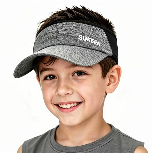 Sukeen Kids Sun Visor Hat for Girls Boys UPF50+ Lightweight Cooling Stretchable Packable Sun Hat - color: Black and Grey