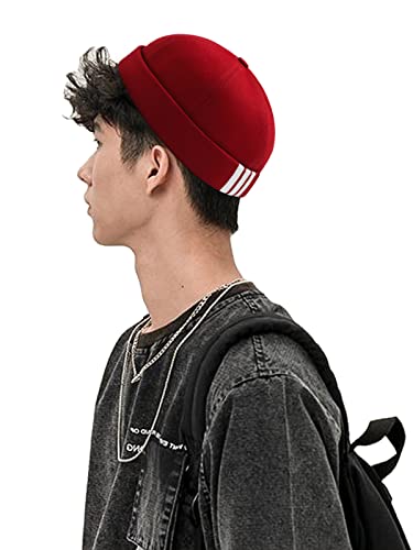 Dome Brimless Docker Cap Sailor Beanie Cap Visorless Hat for Men & Women - color: Red