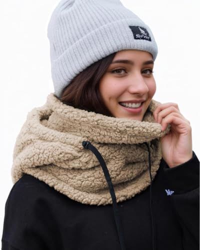 Shy Velvet Sherpa Hood Balaclava Wind-Resistant Ski Mask for Men and Women - color: Beige