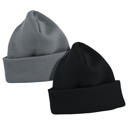 Thick Winter Beanie for Men Women Stretchy Thermal Knit Premium Cuffed Hat Skull Cap Toboggan - color: Black & Gray (2-pack)