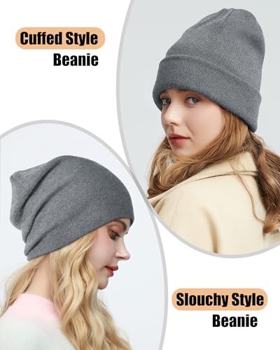 ROYBENS Satin Lined Beanie Hat for Women Men, Wool Knit Cuffed Winter Hats - color: 1pcs Light Gray