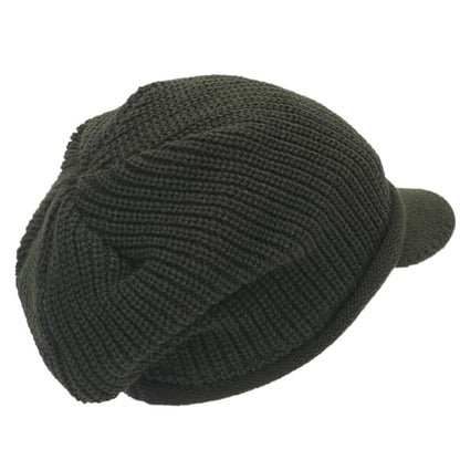 Winter Beanie with Visor - Stylish Knit Hat with Bill - Thick Brimmed Beanies with Fleece Lining Men and Women - color: B326-green