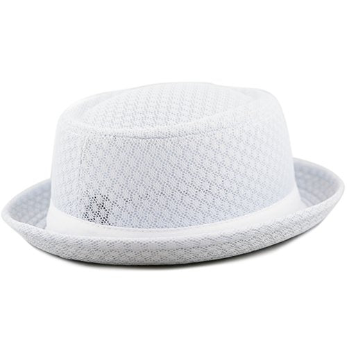 The Hat Depot Unisex Light Weight Classic Soft Cool Mesh Pork Pie hat - color: White, size: Small-Medium