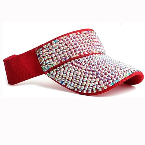 Bling Visor Shiny Rhinestones Sport Sun Adjustable Summer Cap Visor Caps for Women Men - color: A-red