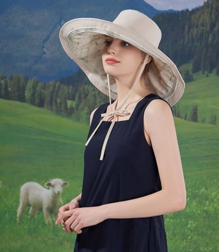 HUAMULAN Women Wide Brim Reversible Sun Hat Summer Beach Fishing Bucket - color: Beige