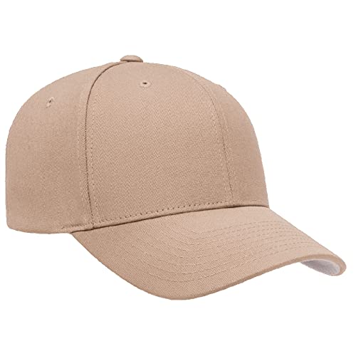 Flexfit 5001 Standard Cotton Twill 6-Panel Fitted Baseball Cap - color: Khaki, size: Small-Medium