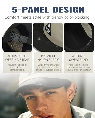 Croogo Quick-Dry 5 Panel Running Cap Lightweight Short Brim Hats for Men - color: Grey