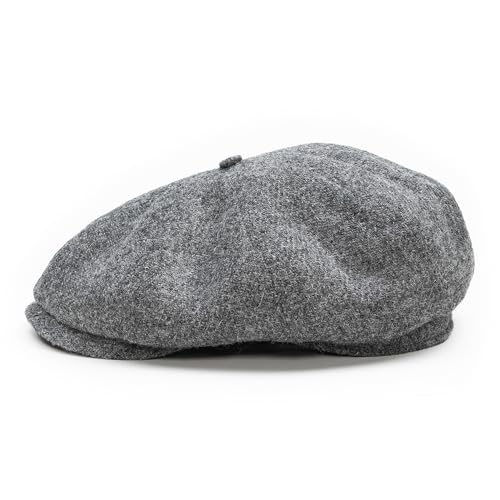 Sterkowski Shelby | 100% Harris Tweed Newsboy Cap for Men | 8 Panel Peaky Style Hat - color: Mid Gray, size: 7