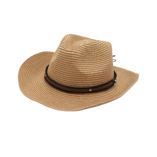 Straw Cowboy Hats Straw Cowgirl Hat for Women Men Wide with Shapeable Wide Brim Foldable Vacation Beach Sun Hat - color: Khaki