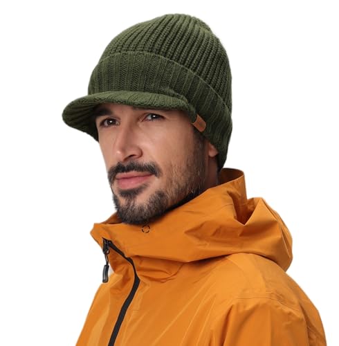 Home Prefer Men's Winter Hat Thick Knit Beanie Cap with Visor Newsboy Beanie Hat - color: Black