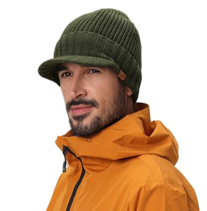 Home Prefer Men's Winter Hat Thick Knit Beanie Cap with Visor Newsboy Beanie Hat - color: Black